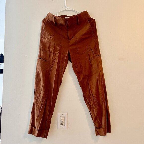 Vince Cropped Brown Linen Blend Pants Sz S - Picture 1 of 3